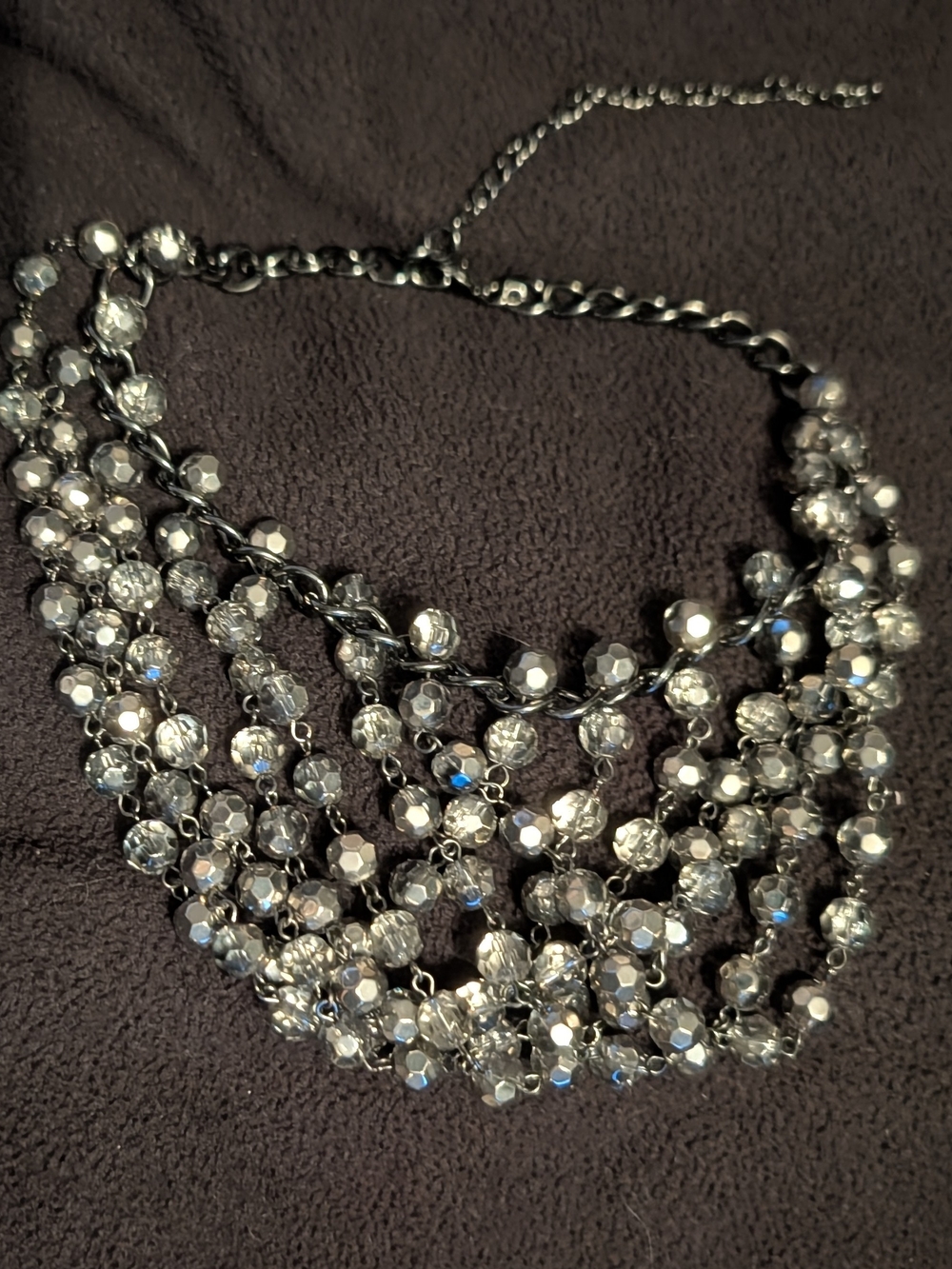 Crystal Beaded Statement Necklace - Silver/Gray